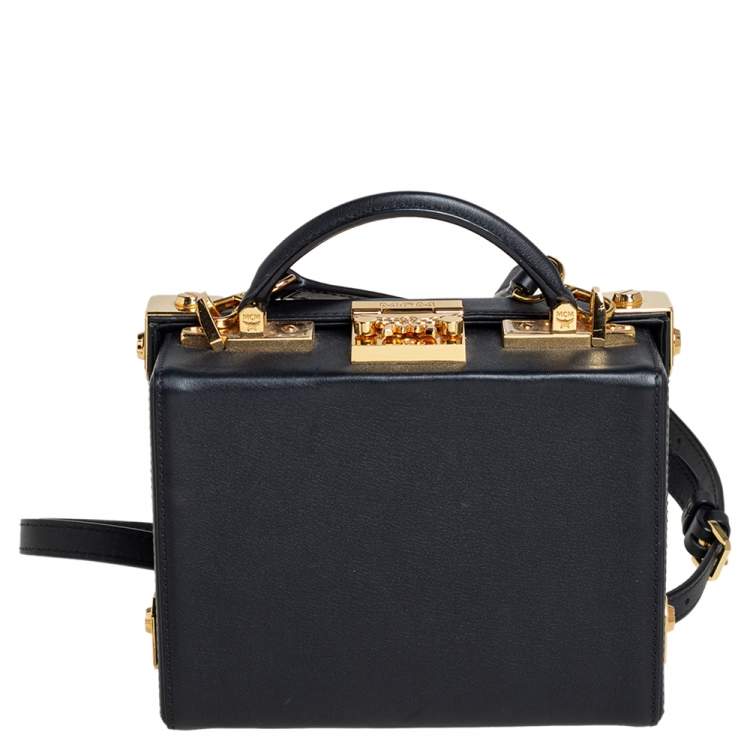 Pre Owned MCM Black Leather Studded Embellished Berlin Box Bag