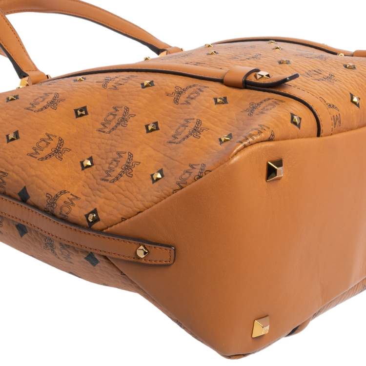 Pre Owned MCM Cognac Visetos Coated Canvas and Leather Shopper Tote