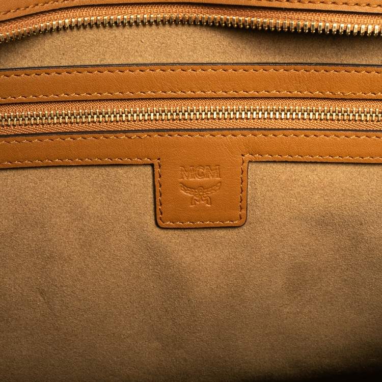 Pre Owned MCM Cognac Visetos Coated Canvas and Leather Shopper Tote