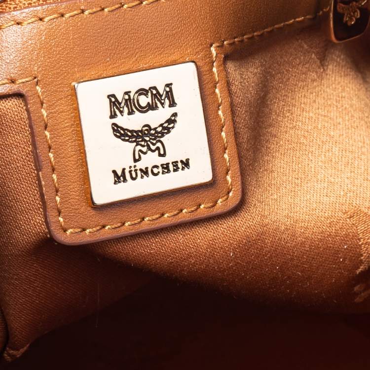 Pre Owned MCM Cognac Visetos Coated Canvas Heritage Drawstring Bucket Bag