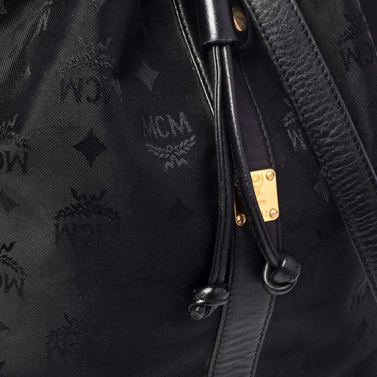 Pre Owned MCM Black Canvas and Leather Drawstring Bucket Bag
