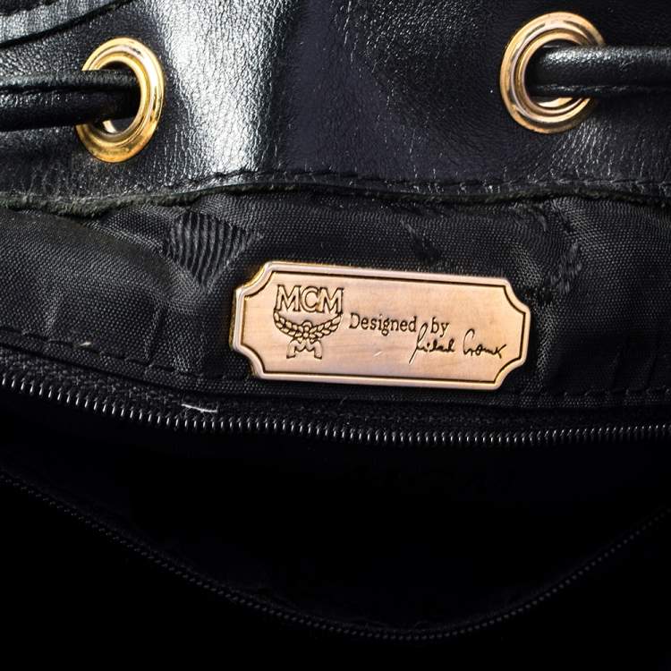 Pre Owned MCM Black Canvas and Leather Drawstring Bucket Bag