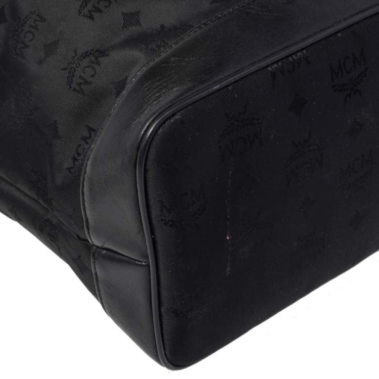 Pre Owned MCM Black Canvas and Leather Drawstring Bucket Bag