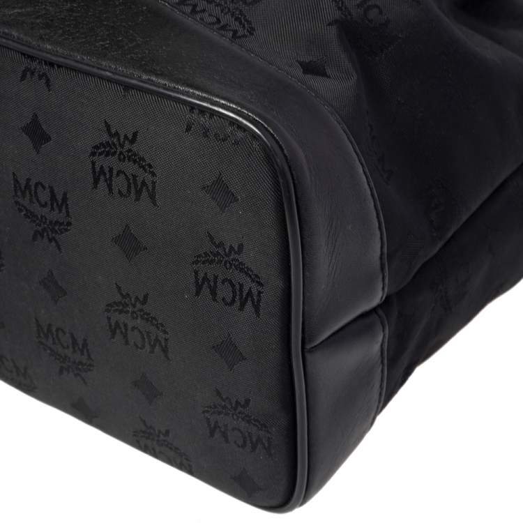 Pre Owned MCM Black Canvas and Leather Drawstring Bucket Bag