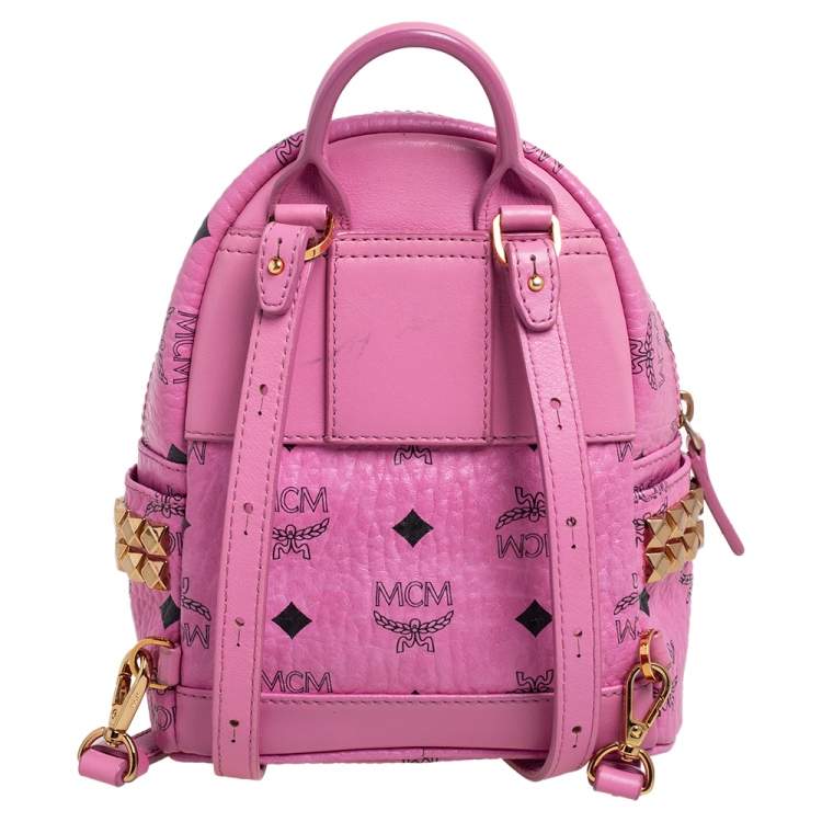 Pre Owned MCM Pink Visetos Coated Canvas and Leather Mini Studded Stark-Bebe Boo Backpack