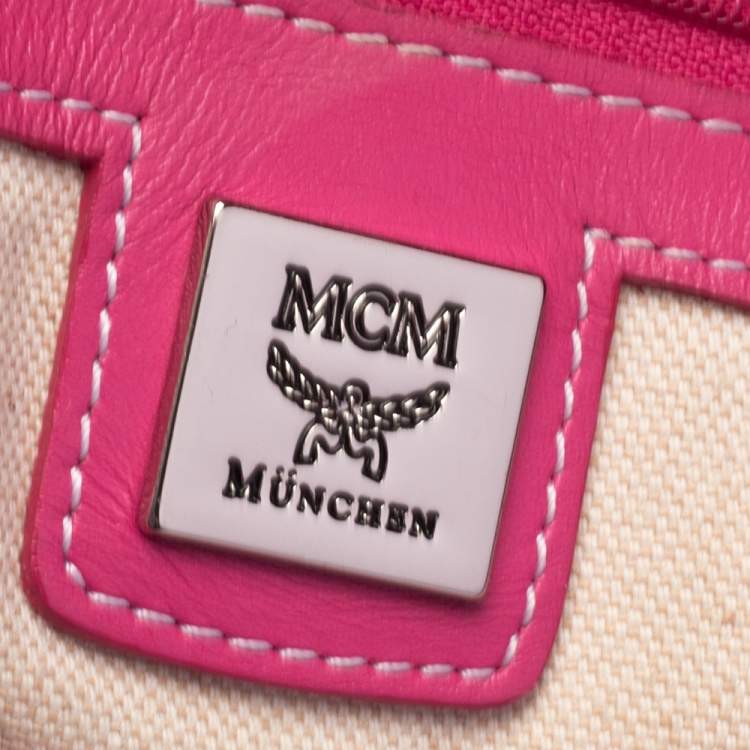 مملوكة مسبقًا MCM Pink/White Visetos Coated Canvas and Leather Charm Tote