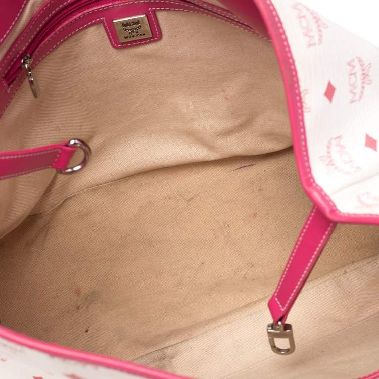 مملوكة مسبقًا MCM Pink/White Visetos Coated Canvas and Leather Charm Tote