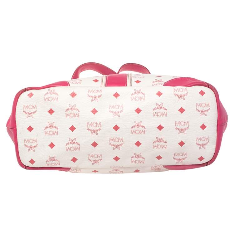 مملوكة مسبقًا MCM Pink/White Visetos Coated Canvas and Leather Charm Tote