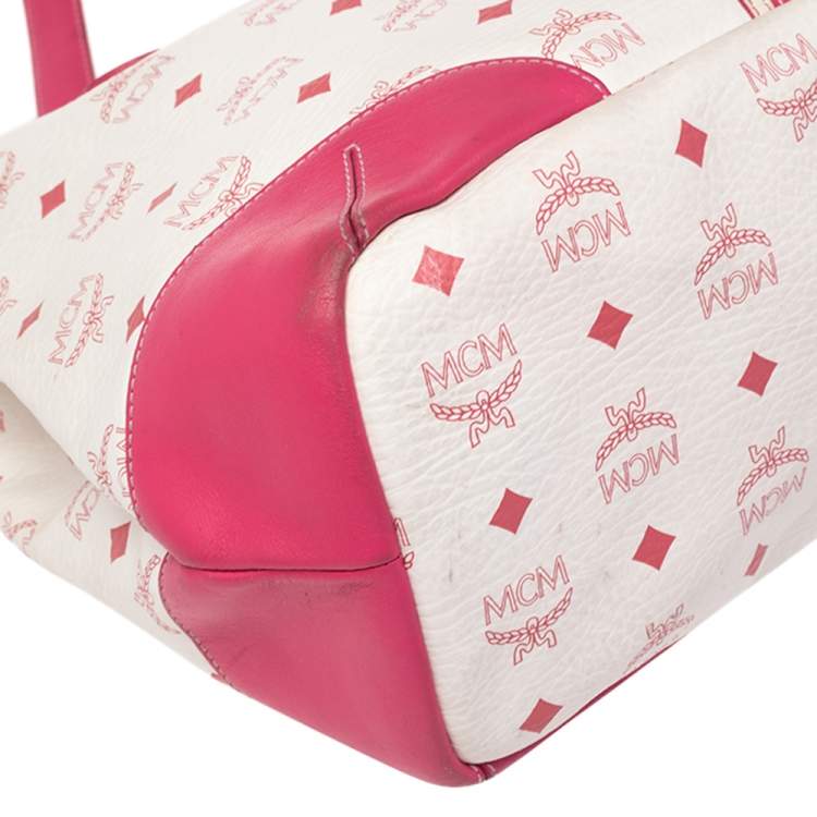 مملوكة مسبقًا MCM Pink/White Visetos Coated Canvas and Leather Charm Tote