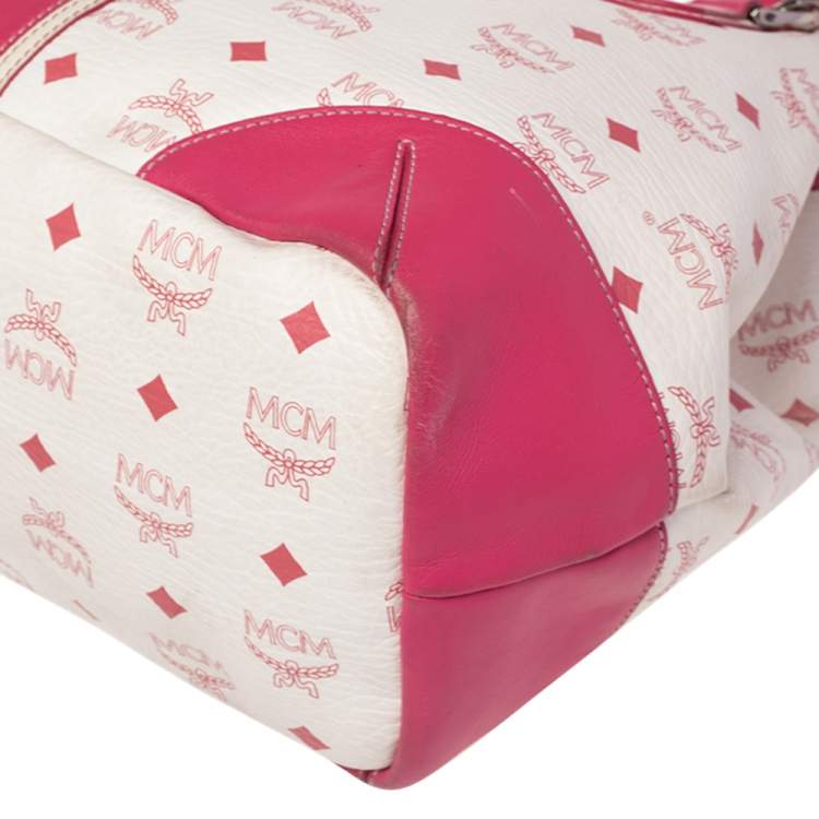 مملوكة مسبقًا MCM Pink/White Visetos Coated Canvas and Leather Charm Tote