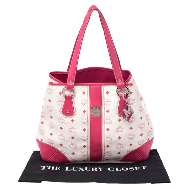 مملوكة مسبقًا MCM Pink/White Visetos Coated Canvas and Leather Charm Tote