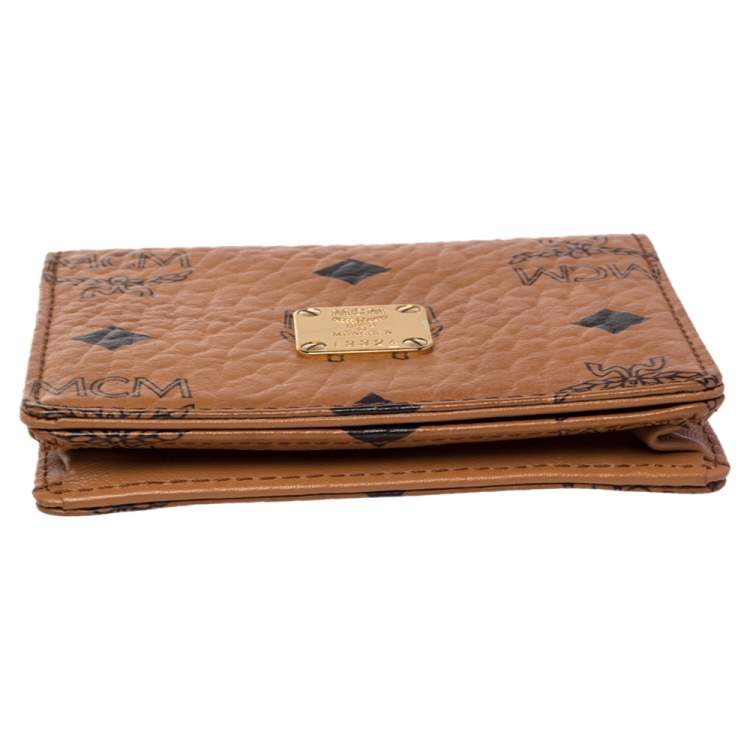 Pre Owned MCM Cognac Visetos Coated Canvas Flap Card Holder 
