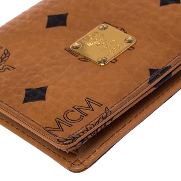 Pre Owned MCM Cognac Visetos Coated Canvas Flap Card Holder 
