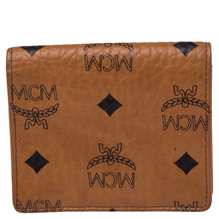 Pre Owned MCM Cognac Visetos Coated Canvas Flap Card Holder 