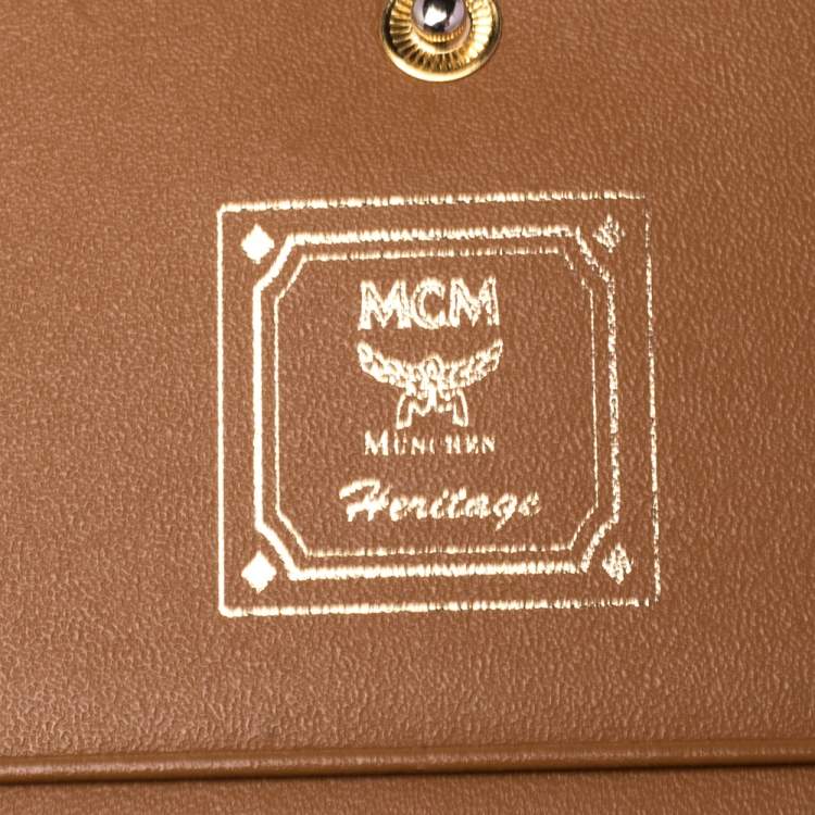 Pre Owned MCM Cognac Visetos Coated Canvas Flap Card Holder 