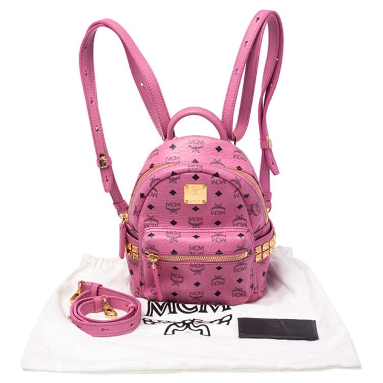 Pre Owned MCM Pink Visetos Coated Canvas and Leather Mini Stark Bebe Boo Backpack