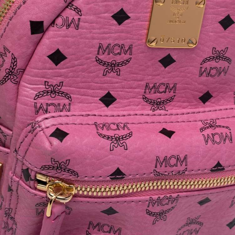 Pre Owned MCM Pink Visetos Coated Canvas and Leather Mini Stark Bebe Boo Backpack
