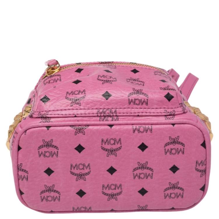 Pre Owned MCM Pink Visetos Coated Canvas and Leather Mini Stark Bebe Boo Backpack