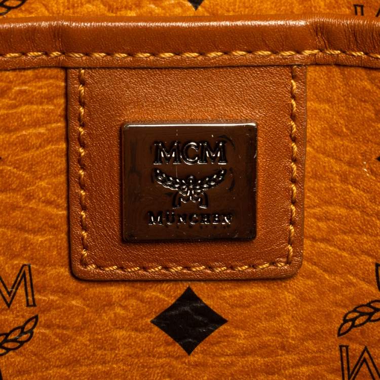 Pre Owned MCM Cognac Visetos Coated Canvas and Leather Shopper Tote