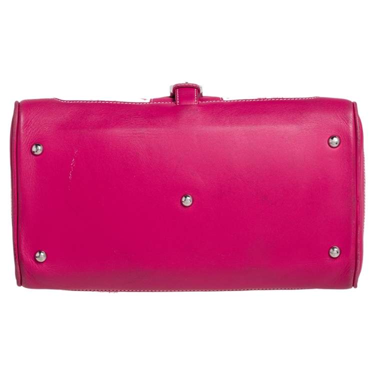 Pre Owned MCM Pink/White Visetos Coated Canvas and Leather Logo Charm Satchel