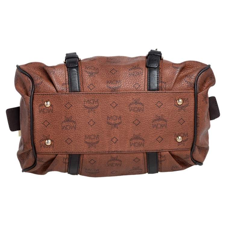 Pre Owned MCM Brown/Black Visetos Coated Canvas and Leather Buckle Satchel