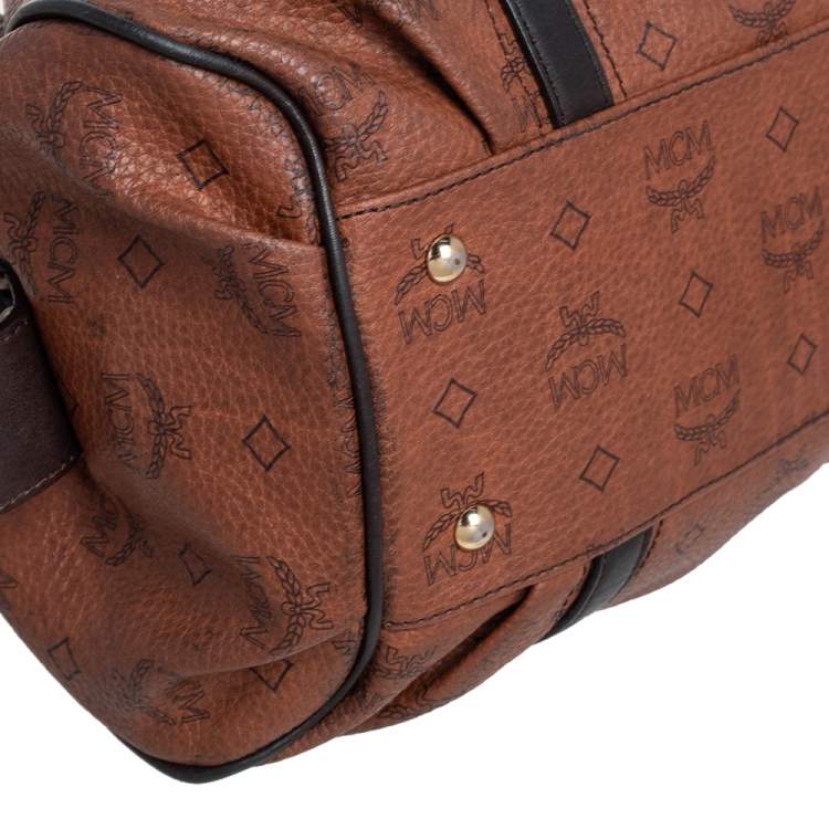 Pre Owned MCM Brown/Black Visetos Coated Canvas and Leather Buckle Satchel