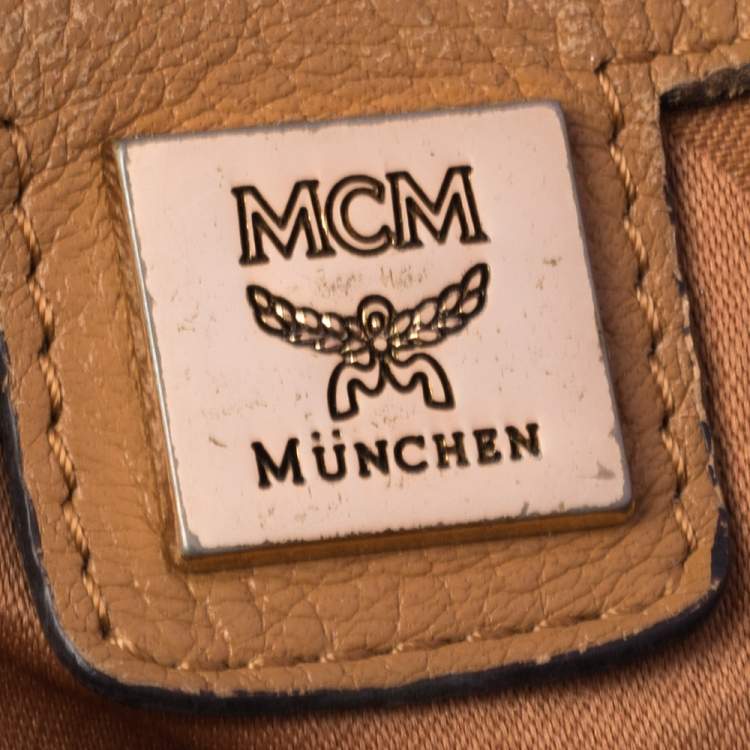 Pre Owned MCM Cognac Visetos Coated Canvas and Leather Drawstring Shoulder Bag
