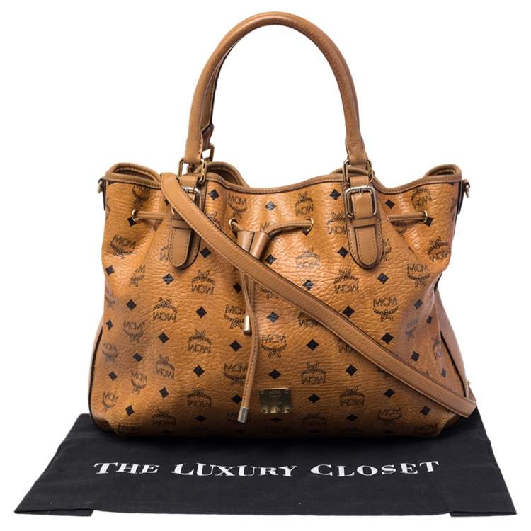 Pre Owned MCM Cognac Visetos Coated Canvas and Leather Drawstring Shoulder Bag