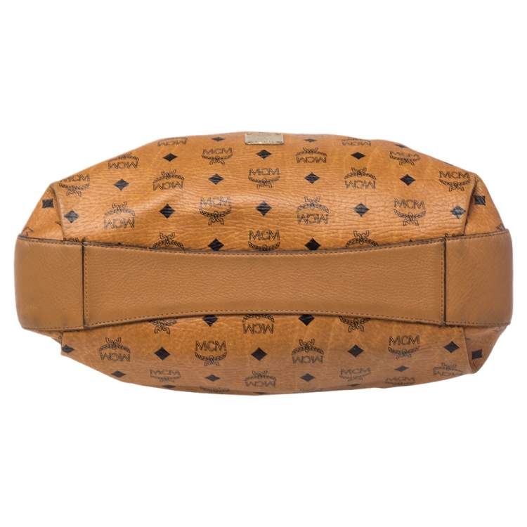 Pre Owned MCM Cognac Visetos Coated Canvas and Leather Drawstring Shoulder Bag