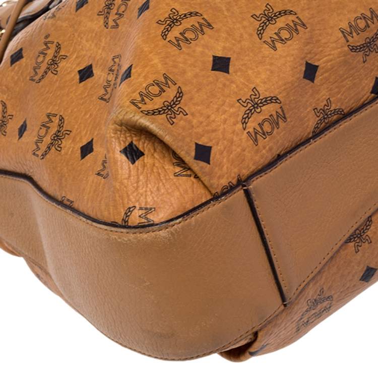 Pre Owned MCM Cognac Visetos Coated Canvas and Leather Drawstring Shoulder Bag