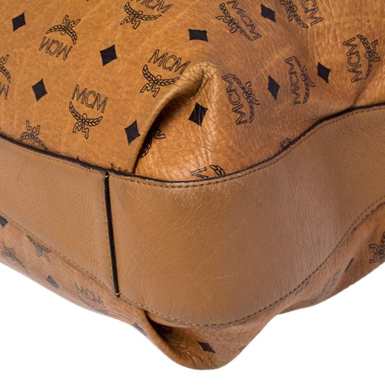 Pre Owned MCM Cognac Visetos Coated Canvas and Leather Drawstring Shoulder Bag