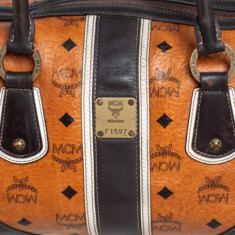Pre Owned MCM Cognac Visetos Coated Canvas Heritage Boston Bag