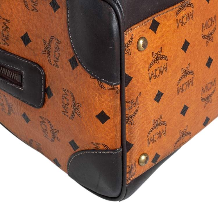 Pre Owned MCM Cognac Visetos Coated Canvas Heritage Boston Bag