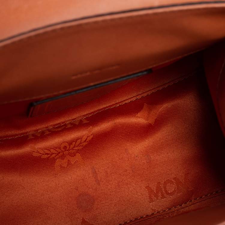 Pre Owned MCM Brown Visetos Coated Canvas and Leather Embellished Mini Heritage Top Handle Bag