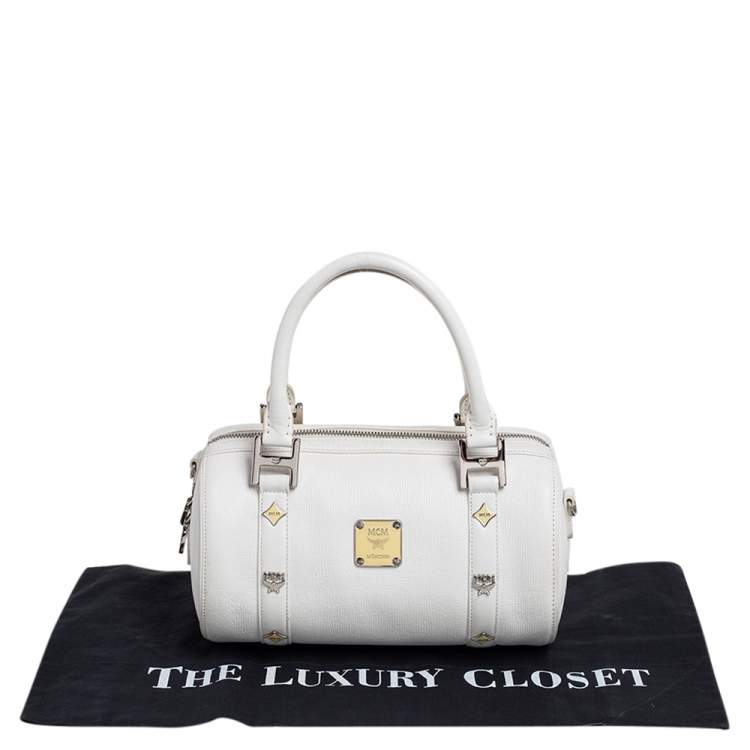 Pre Owned MCM White Leather Small Boston Bag