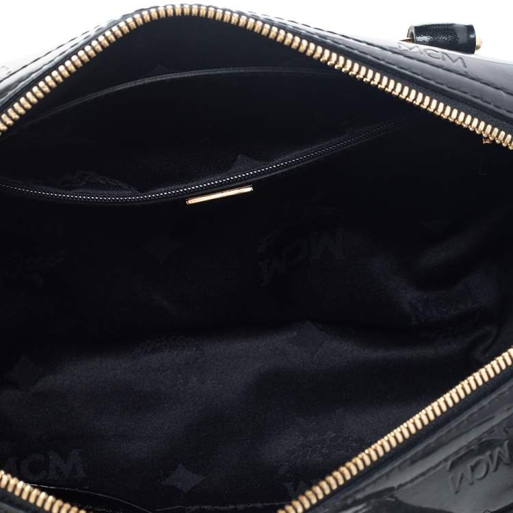 Pre Owned MCM Black Patent Leather Mini Rolle Boston Bag