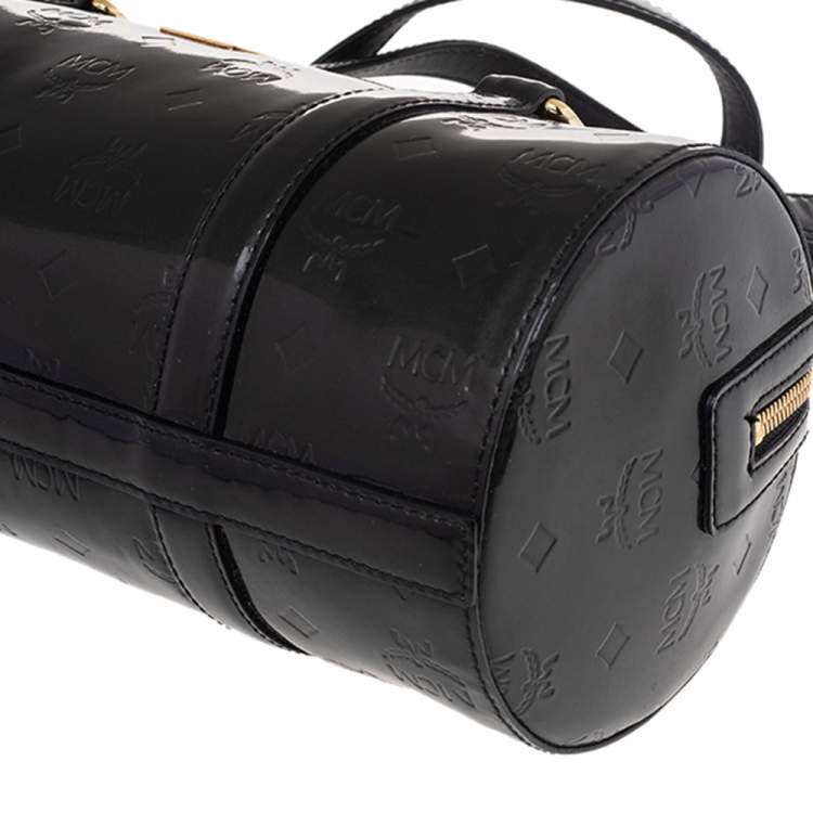 Pre Owned MCM Black Patent Leather Mini Rolle Boston Bag