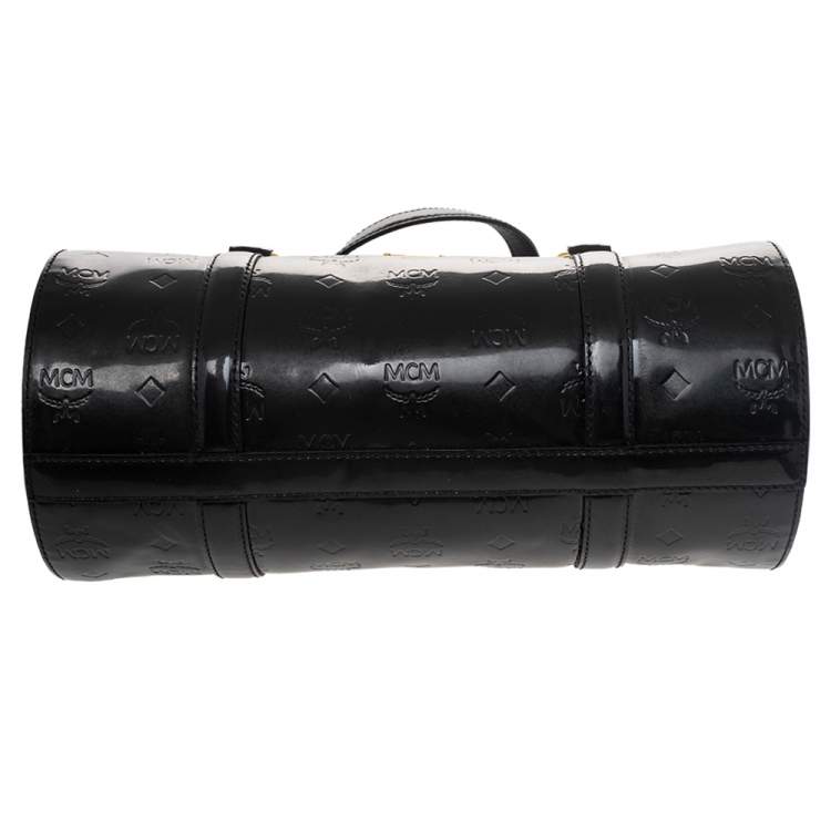 Pre Owned MCM Black Patent Leather Mini Rolle Boston Bag