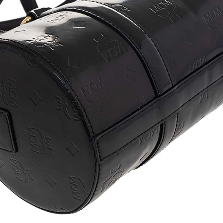 Pre Owned MCM Black Patent Leather Mini Rolle Boston Bag