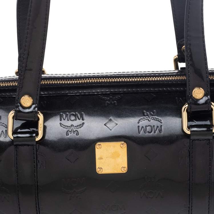 Pre Owned MCM Black Patent Leather Mini Rolle Boston Bag