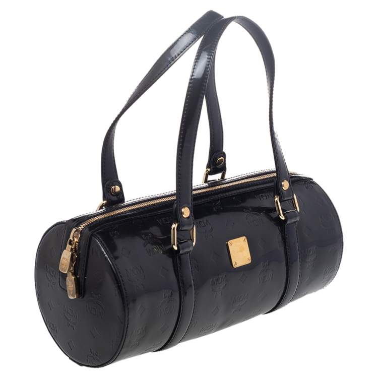 Pre Owned MCM Black Patent Leather Mini Rolle Boston Bag