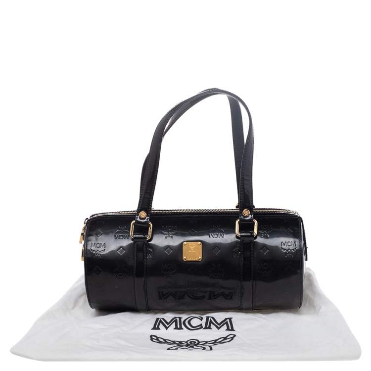 Pre Owned MCM Black Patent Leather Mini Rolle Boston Bag