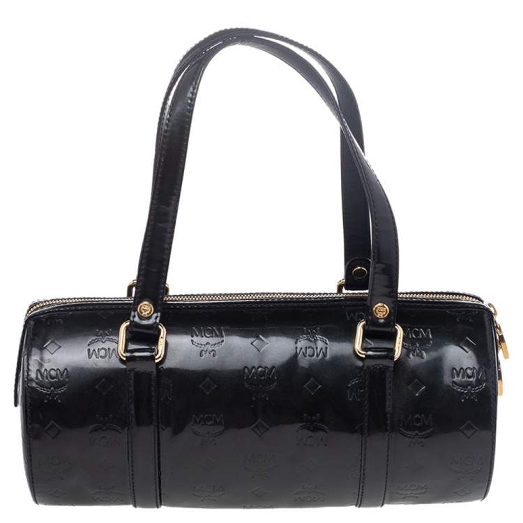 Pre Owned MCM Black Patent Leather Mini Rolle Boston Bag