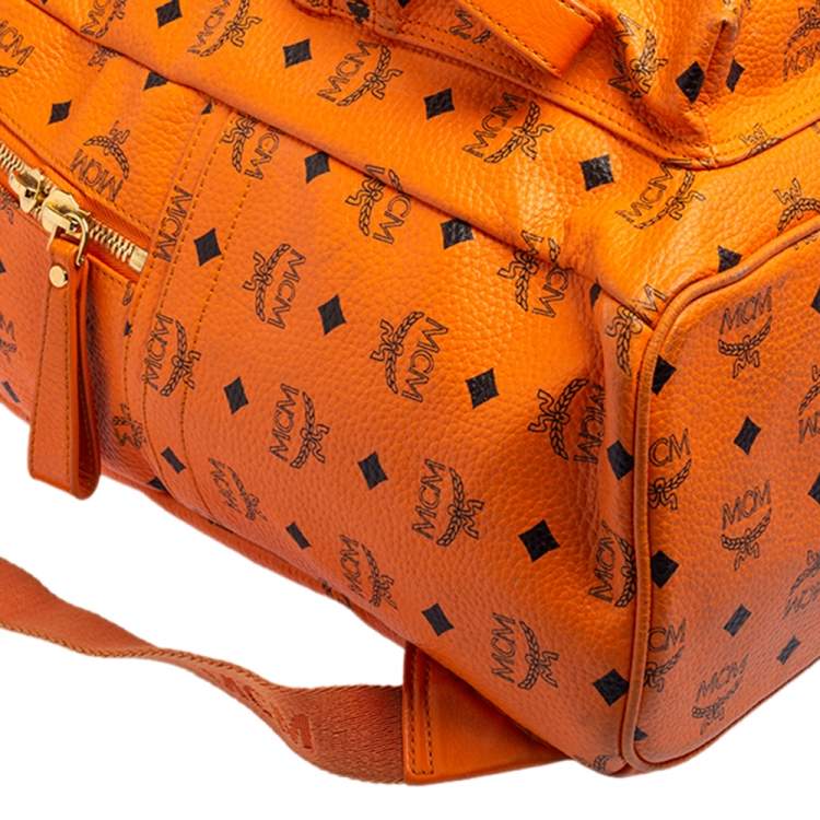 Pre Owned MCM Cognac Visetos Coated Canvas Large Studs Stark Backpack