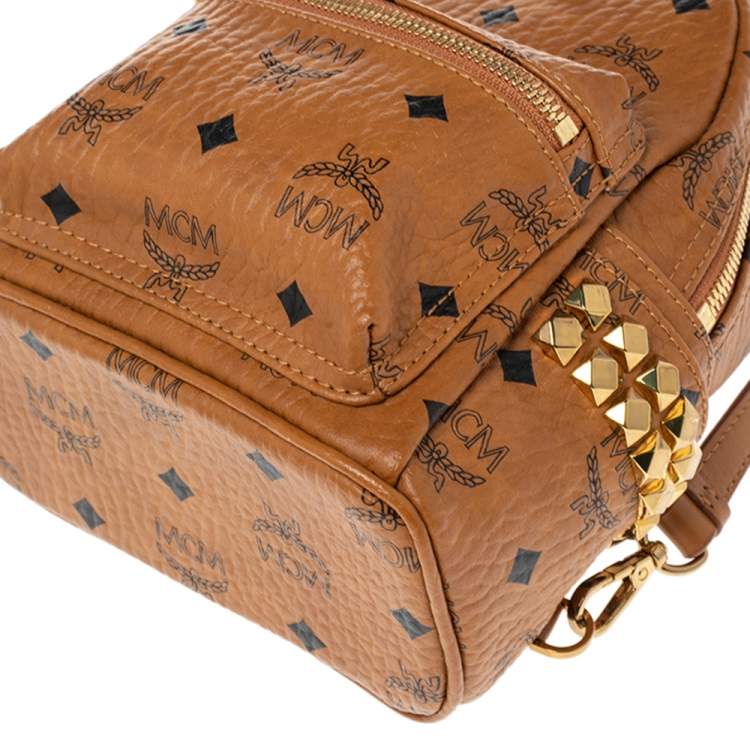 Pre Owned MCM Cognac Visetos Studded Mini Stark Bebe Boo Backpack