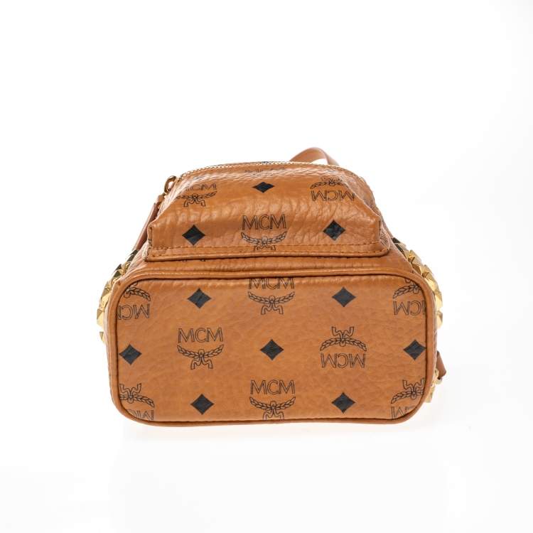 Pre Owned MCM Cognac Visetos Studded Mini Stark Bebe Boo Backpack