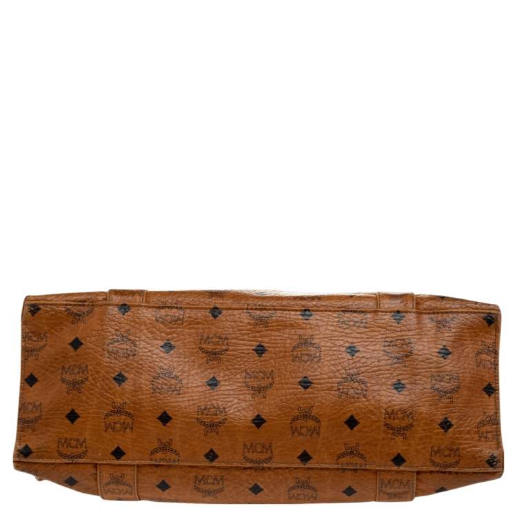 Pre Owned MCM Cognac Visetos Coated Canvas Heritage Top Zip Tote