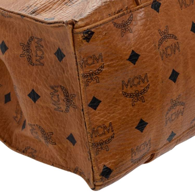 Pre Owned MCM Cognac Visetos Coated Canvas Heritage Top Zip Tote