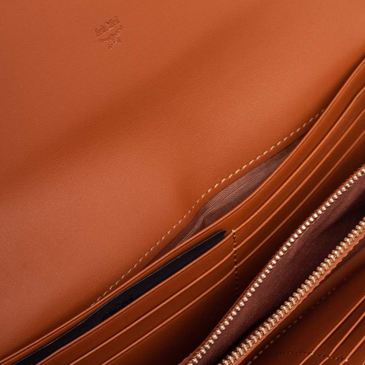 Pre Owned MCM Cognac Visetos Coated Canvas and Leather Continental Wallet