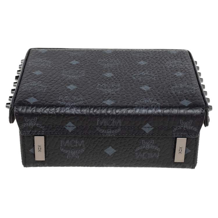 Pre Owned MCM Black Visetos Leather Studded Berlin Box Shoulder Bag